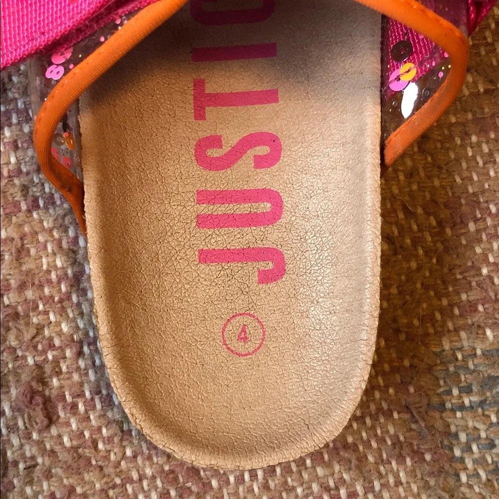 Justice Girl’s Footbed Sandals Pink Straps Glitter Accents Size 4
